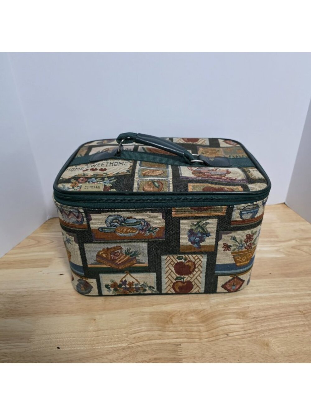 Vintage Pioneer Express Tapestry Train Case Vanity Sewing Craft Bag Mirror